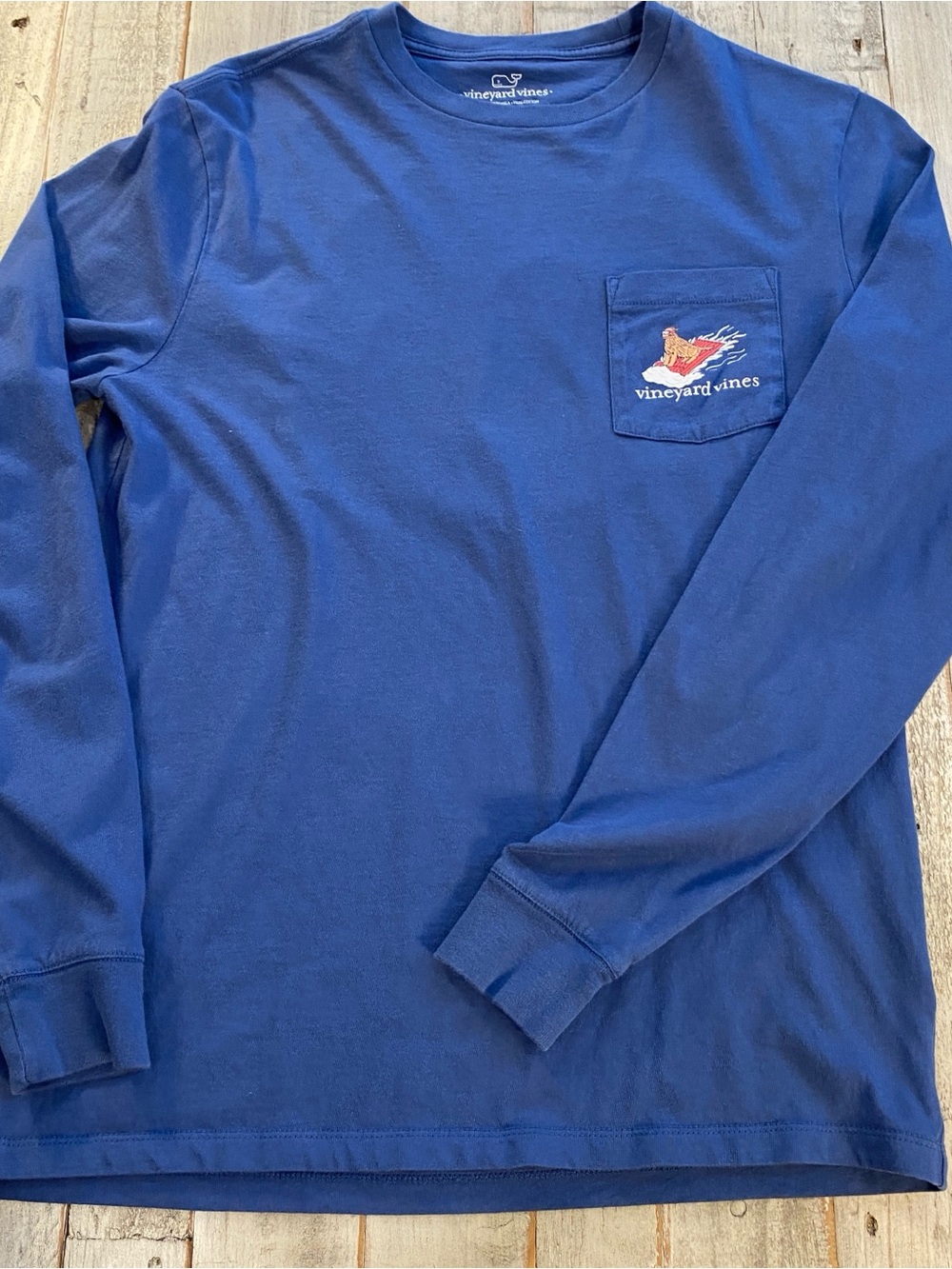 Vineyard Vines Mens Size Small Blue Long-Sleeve Preppy Tee winter dog sled